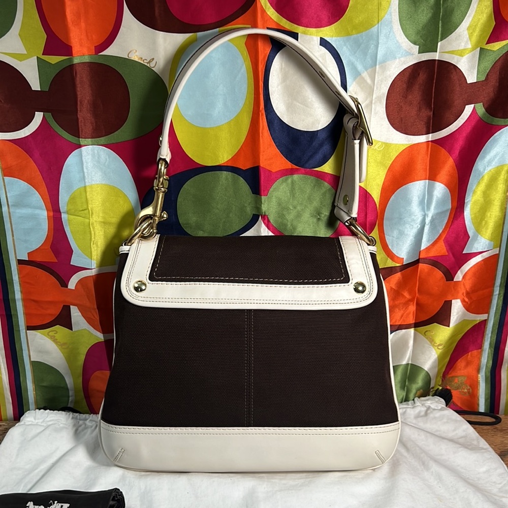 NWT Coach Legacy Stripe Parchment/Brown Slim Flap Ali Turnlock Shoulder Bag $378 - Picture 5 of 16